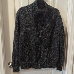 Roots Black and White Knit Full Zip Sweater